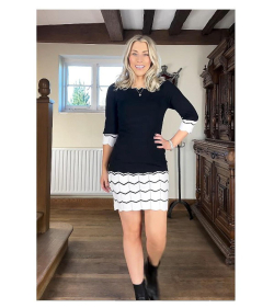 Black and Ivory Knit Jumper Dress