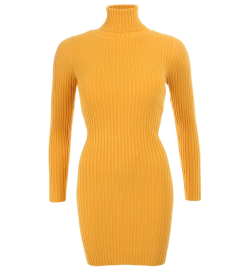 Mustard Ribbed Polo Neck Long Jumper