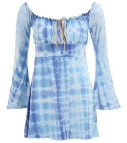 Blue Tie Dye Gypsy Style Bell Sleeve Top