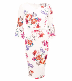 Ivory Floral Bell Sleeve Pencil Dress