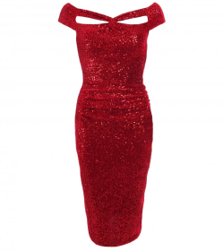 Red Velour Sequin Cut Out Cocktail Dress