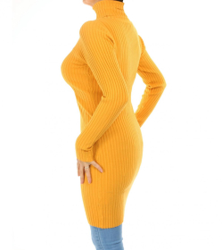 Mustard Ribbed Polo Neck Long Jumper