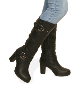 Black Biker Style Buckle Detail Boots
