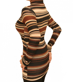 Brown and Black Slashed Roll Neck Jumper
