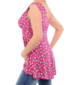 Pink Daisy Floral Print V Neck Floaty Top