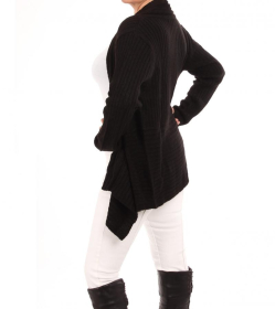 Black Ribbed Waterfall Cardigan