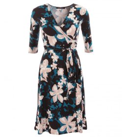 Teal Floral Print Wrap Dress