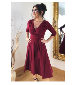 Wine Fit & Flare Tie Detail Dress