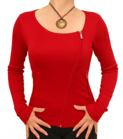 Red Biker Style Zip Up Cardigan