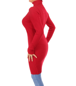 Red Ribbed Polo Neck Long Jumper