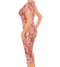 Pink Floral Print Midi Dress