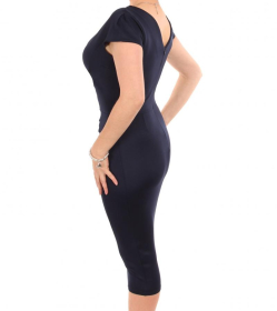 Navy Blue V Neck Fitted Shift Dress