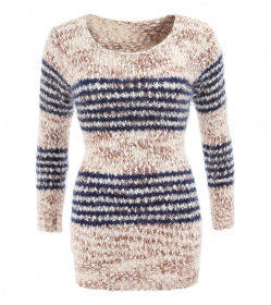Beige and Navy Striped Chunky Knit Jumper