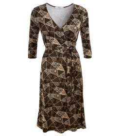 Black Geometric Print Wrap Dress