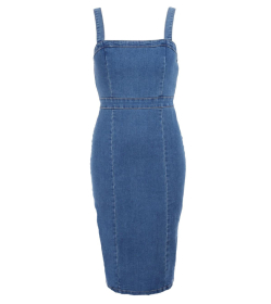 Blue Denim Zip Up Stretchy Dress
