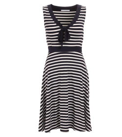Navy Blue and White Stripe Fit & Flare Dress