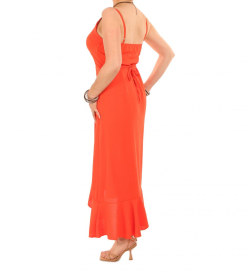 Orange Button Through Dip Hem Dress