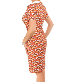 Orange and Brown Retro Print A Line Short Dress