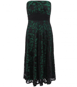 Green and Black Lace Strapless Dress