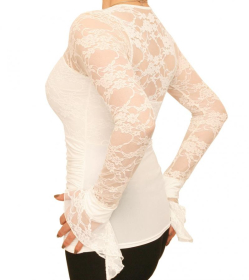 Ivory Lace Bell Cuff Clingy Top