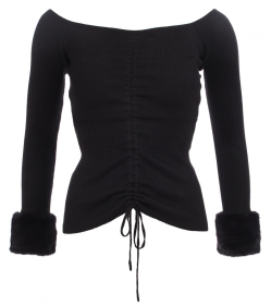 Black Faux Fur off the Shoulder Jumper