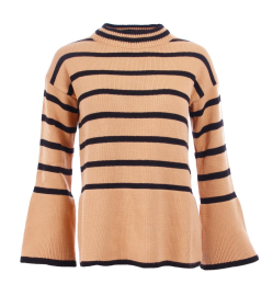 Camel and Black Striped Bell Sleeve Jumper