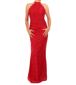 Red Lace Choker Maxi Dress - Tall
