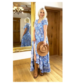 Blue Paisley Print Button Through Maxi Dress
