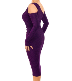 Purple Sparkly Lurex Cold Shoulder Dress