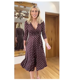 Brown and Ivory Spot Print Fit & Flare Dress