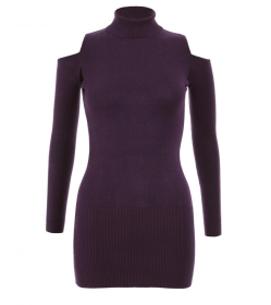 Purple Cold Shoulder Polo Neck Jumper