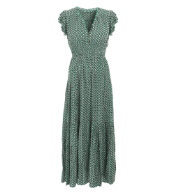 Green Geometric Print Button Detail Maxi Dress