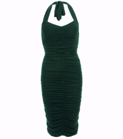Dark Green Ruched Halter Neck Dress