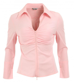 Pink Zip Up Fitted Stretchy Shirt