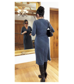 Grey Ribbed Knitted Wrap Dress