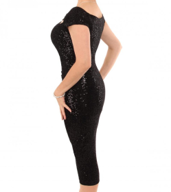 Black Velour Sequin Cut Out Cocktail Dress
