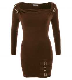 Brown off the Shoulder Buckle Jumper