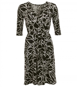 Black and White Squiggle Print Wrap Dress