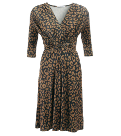 Animal Print Twist Front V Neck Dress