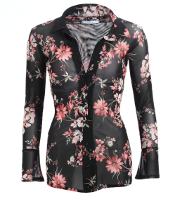 Floral Mesh Stretchy Fitted Shirt
