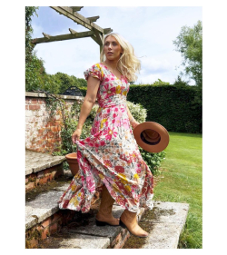 Pink Multi Print Button Detail Maxi Dress