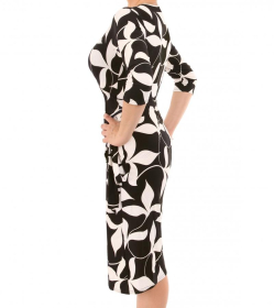 Black and Ivory Leaf Print Wrap Dress