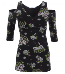 Black and Green Floral Cold Shoulder Top