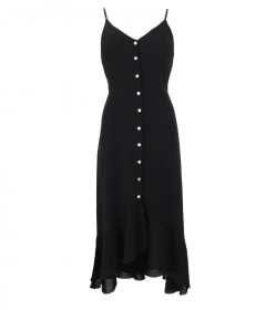 Black Button Through Dip Hem Dress