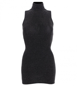 Black and Silver Sparkly Lurex Roll Neck Tunic Top