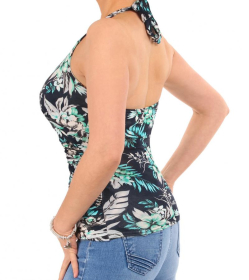 Navy Blue and Turquoise Floral Halter Neck Top