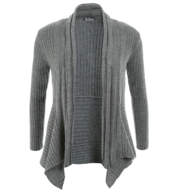 Grey Ribbed Waterfall Cardigan