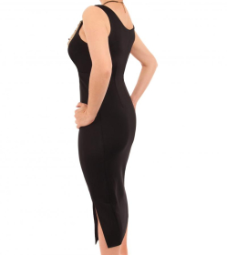 Black Coin Trim Midi Dress