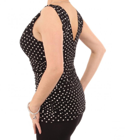 Black and White Spot Print V Neck Ruched Top