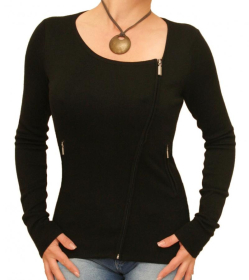 Black Biker Style Zip Up Cardigan